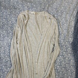 Cream Long Cardigan Sweater with Open Front